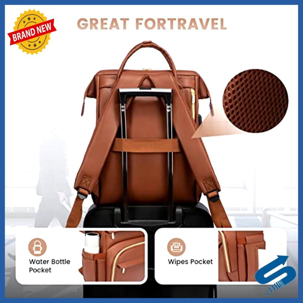 Leather Laptop Backpack Professional Work Bag Travel Purse with USB Port - Picture 5 of 6